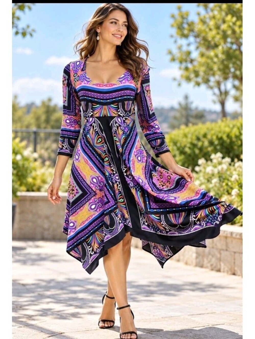 Eva Varro Women's Dress Size M Jersey psychedelic geometric Multicolor NEW #C